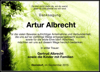 Traueranzeige von Artur Albrecht von Südthüringer Presse