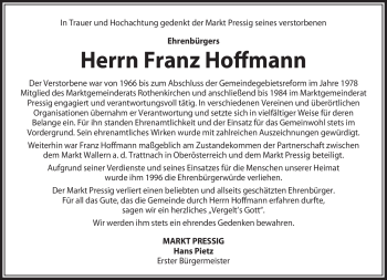 Traueranzeige von Franz Hoffmann von Neue Presse Coburg