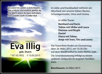 Traueranzeige von Eva Illig von Südthüringer Presse