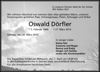Traueranzeige von Oswald Dörfler von Frankenpost
