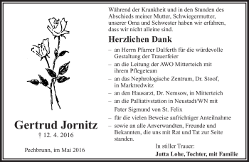 Traueranzeige von Gertrud Jornitz von Frankenpost