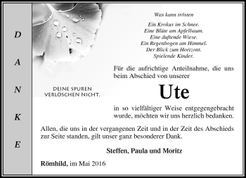 Traueranzeige von Ute Krügel von Südthüringer Presse