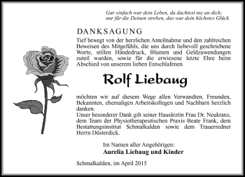 Traueranzeige von Rolf Liebaug von Südthüringer Presse