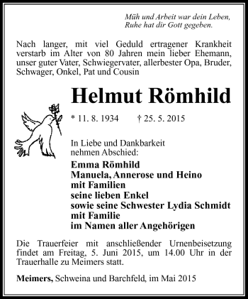 Traueranzeige von Helmut Römhild von Südthüringer Presse