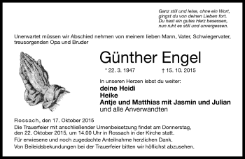 Traueranzeige von Günther Engel von Neue Presse Coburg