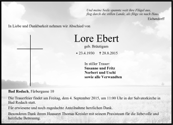 Traueranzeige von Lore Ebert von Neue Presse Coburg