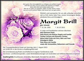 Traueranzeige von Margit Bill von Südthüringer Presse