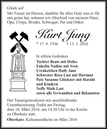 Traueranzeige von Kurt Jung von Südthüringer Presse