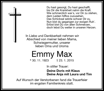 Traueranzeige von Emmy Max von Frankenpost