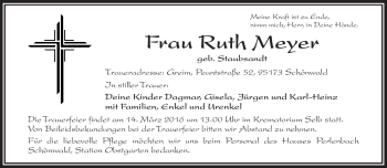 Traueranzeige von Ruth Meyer von Frankenpost