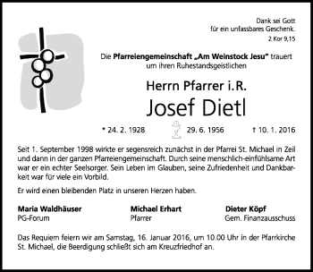 Traueranzeige von Josef Dietl von Neue Presse Coburg