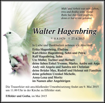 Traueranzeige von Walter Hagenbring von Südthüringer Presse