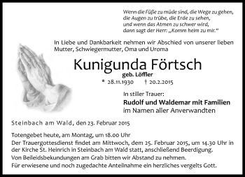 Traueranzeige von Kunigunda Förtsch von Neue Presse Coburg