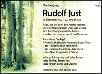 Traueranzeige von Rudolf Just von Südthüringer Presse