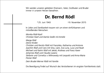 Traueranzeige von Bernd Rödl von Frankenpost