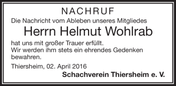 Traueranzeige von Helmut Wohlrab von Frankenpost