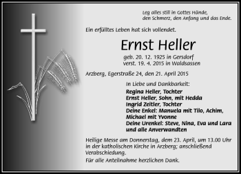 Traueranzeige von Ernst Heller von Frankenpost