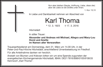 Traueranzeige von Karl Thoma von Frankenpost