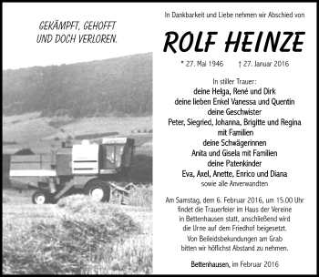 Traueranzeige von Rolf Heinze von Südthüringer Presse