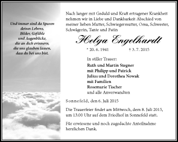 Traueranzeige von Helga Engelhardt von Neue Presse Coburg