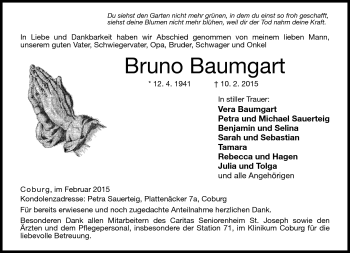 Traueranzeige von Bruno Baumgart von Neue Presse Coburg