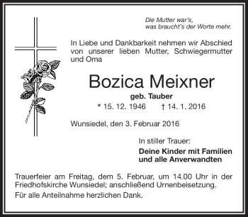 Traueranzeige von Bozica Meixner von Frankenpost