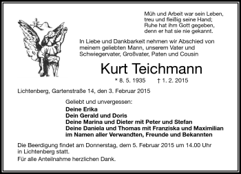 Traueranzeige von Kurt Teichmann von Frankenpost