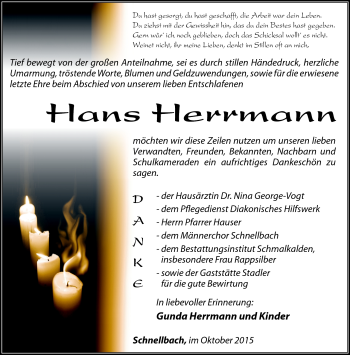 Traueranzeige von Hans Herrmann von Südthüringer Presse