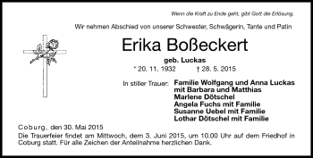 Traueranzeige von Erika Boßeckert von Neue Presse Coburg