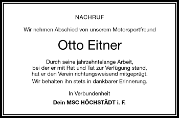 Traueranzeige von Otto Eitner von Frankenpost