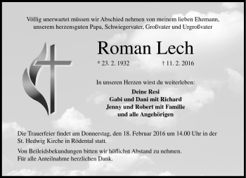 Traueranzeige von Roman Lech von Neue Presse Coburg