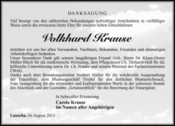 Traueranzeige von Volkhard Krause von Südthüringer Presse