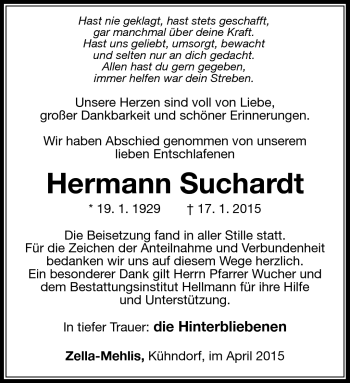 Traueranzeige von Hermann Suchardt von Südthüringer Presse