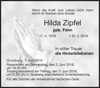 Traueranzeige von Hilda Zipfel von Neue Presse Coburg