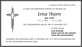 Traueranzeige von Erna Thon von Frankenpost