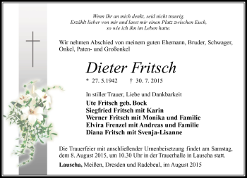 Traueranzeige von Dieter Fritsch von Südthüringer Presse