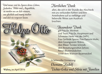Traueranzeige von Helga Otto von Südthüringer Presse