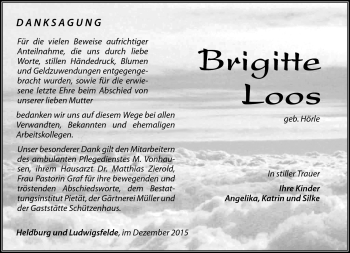 Traueranzeige von Brigitte Loos von Südthüringer Presse