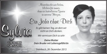 Traueranzeige von Sylvia Schulze von Südthüringer Presse