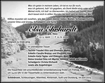 Traueranzeige von Elsa Ehrhardt von Südthüringer Presse