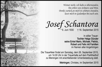Traueranzeige von Josef Schantora von Südthüringer Presse