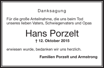 Traueranzeige von Hans Porzelt von Frankenpost