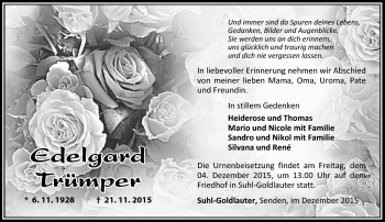Traueranzeige von Edelgard Trümper von Südthüringer Presse