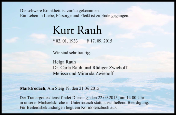 Traueranzeige von Kurt Rauh von Neue Presse Coburg