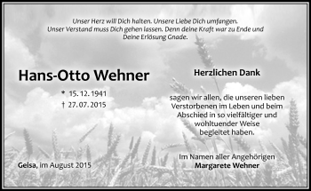 Traueranzeige von Hans-Otto Wehner von Südthüringer Presse