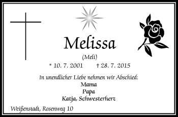 Traueranzeige von Melissa  von Frankenpost