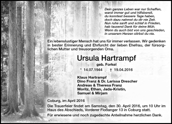Traueranzeige von Ursula Hartrampf von Neue Presse Coburg