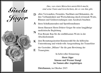 Traueranzeige von Gisela Jäger von Südthüringer Presse