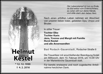 Traueranzeige von Helmut Kestel von Neue Presse Coburg