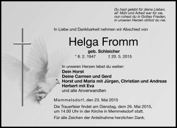 Traueranzeige von Helga Fromm von Neue Presse Coburg